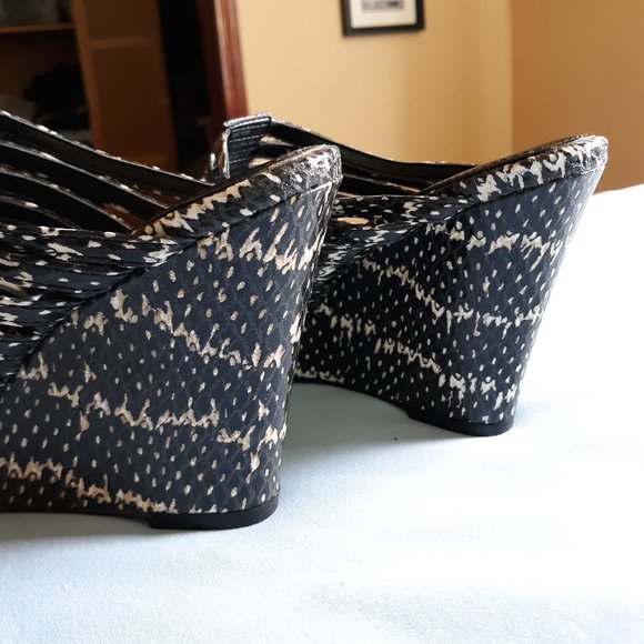 Calvin Klein Black Creme Snakeskin Wedge Heels - Picture 4 of 8